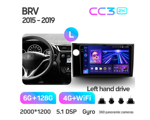 Штатна магнітола Teyes CC3 6+128 Gb з коловим оглядом 360° Honda BRV 2015-2019 9