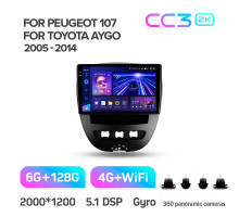 Штатна магнітола Teyes CC3 6+128 Gb з коловим оглядом 360° Peugeot 107 Toyota Aygo 2005-2014 9