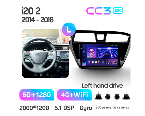 Штатна магнітола Teyes CC3 6+128 Gb з коловим оглядом 360° Hyundai i20 2 II GB 2014-2018 9