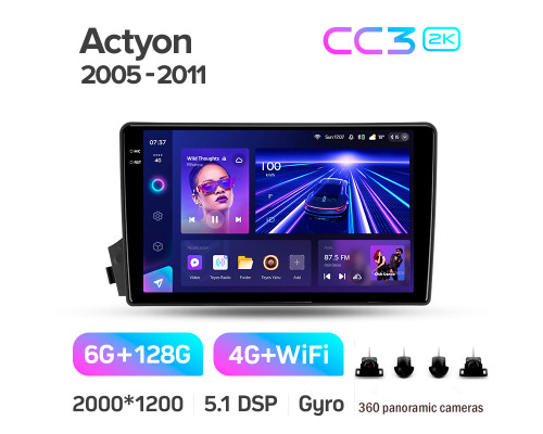 Штатна магнітола Teyes CC3 6+128 Gb з коловим оглядом 360° SsangYong Actyon C100 2005-2011 9