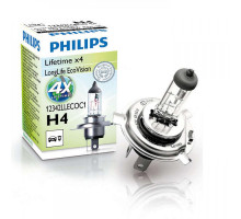 Лампа галогенна Philips H4 LongLife EcoVision, 1шт/картон 12342LLECOC1