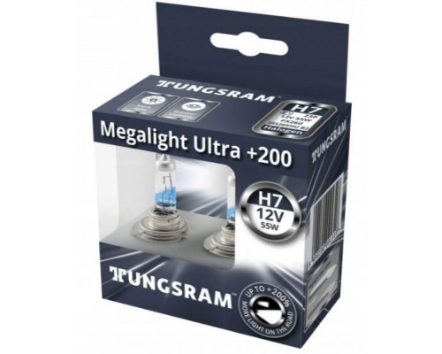 Лампа галогенна Tungsram H7 55W 12V (2 шт./пластикбокс) Megalight Ultra +200% 58520XHU
