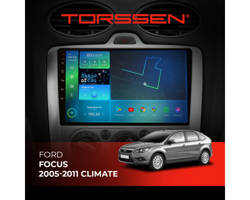 Штатная магнитола Torssen Ford Focus 05-11 climate F96128 4G Carplay